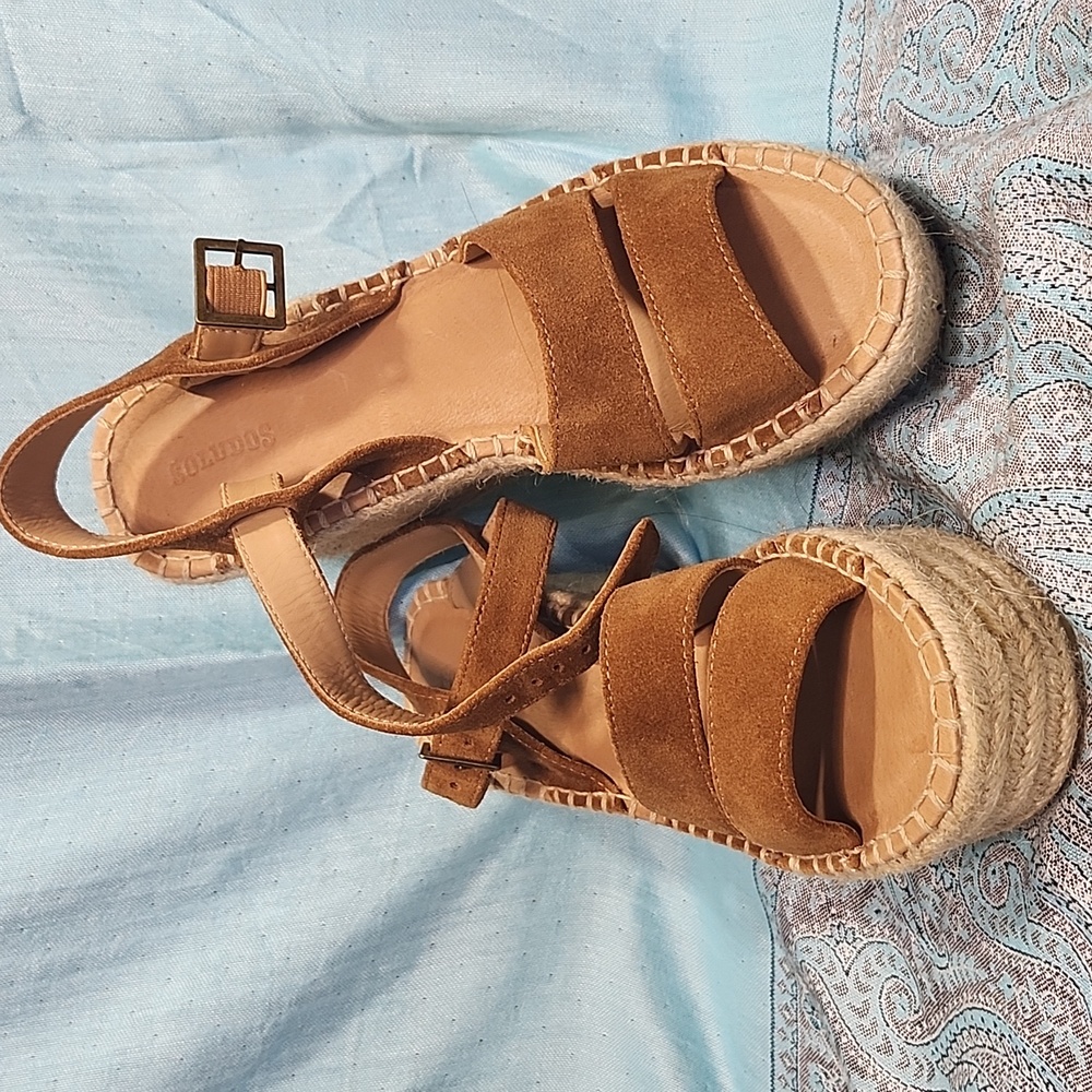Soludos Como "Never Worn" Brown Suede Platform Wedges, Size 7